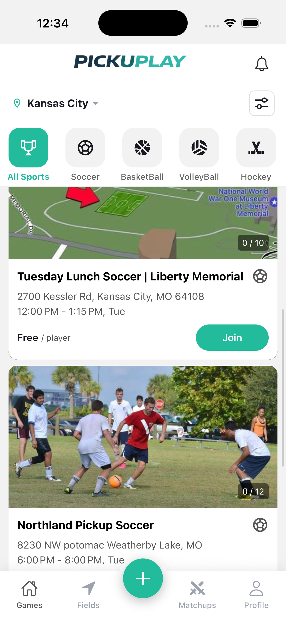PickupPlay Games Screen